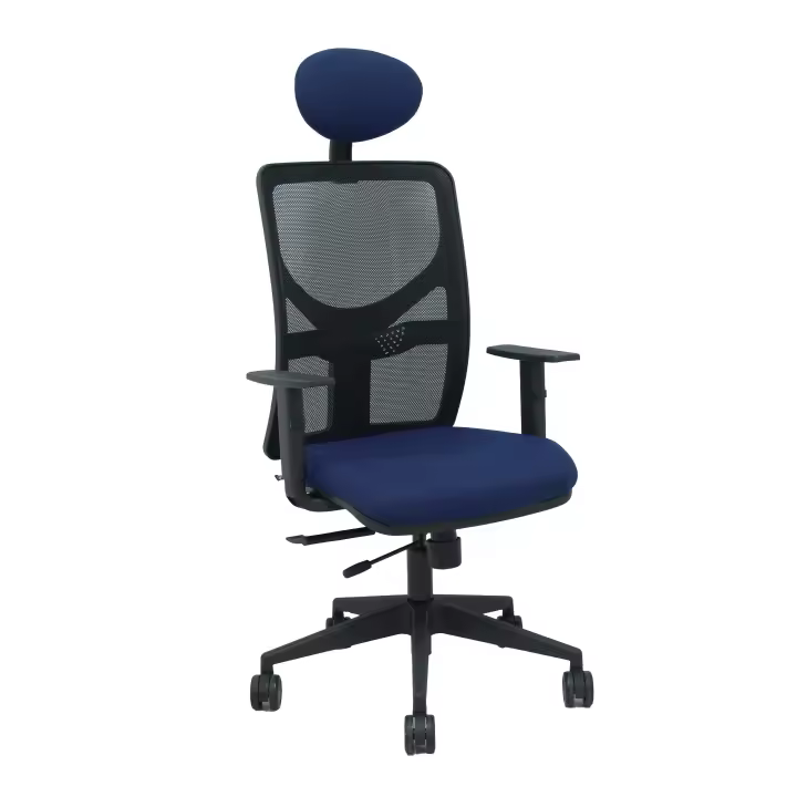 Silla Motilla traslack malla negra asiento bali azul marino brazos 1D base piramidal cabecero fijo - 1