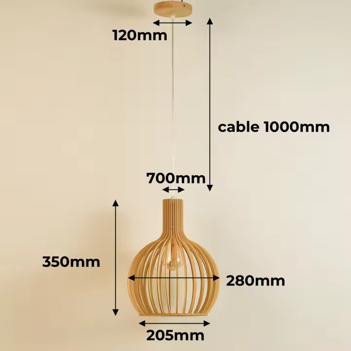 ALPINALUZ  Lámpara Colgante de Madera "MINKA" – Pantalla Artesanal con Casquillo E27, Altura Ajustable, Estilo Nórdico para Cocina, Salón o Restaurante - 1