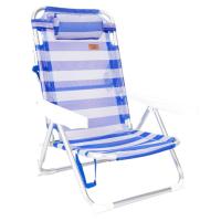 DEVESSPORT Silla de Playa Plegable con Asas y Protecciones | Silla de Playa Reclinable Resistente con Protecciones para Playa y Camping Azul y Blanca - details 0