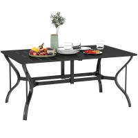 Outsunny Mesa Jardín Exterior Rectangular 150x90x73 cm Mesa Terraza Exterior Desmontable con Tablero Ranurado Agujero para Sombrilla y Estructura de Acero Galvanizado Negro - details 0