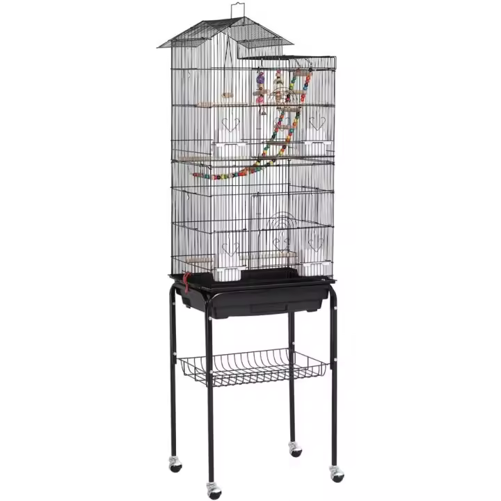 Jaula para Pájaros Jaula con Soporte Ruedas para Canarios Jaula Mascota 46 x 35 x 158,5 cm - 1