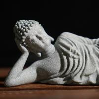 Estatua De Buda Reclinado Meditando Carving Feng Shui Coleccionable Figura Para Jardín Casa Bonsái Tanque De Peces Escritorio Decoración Artesanal De Piedra Tema Budismo - details 2