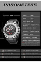 Reloj De Cuarzo Para Hombres SMAEL Con Correa Roja De 50M Resistente Al Agua Alarma Cronógrafo Analógico Y Digital Deportivo - details 6