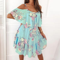 Vestido Bohemio De Verano Para Mujer Con Estampado Floral Chiffón Sin Mangas Cuello En V Camisola A-Line De Rodilla Estilo Comercial - details 4