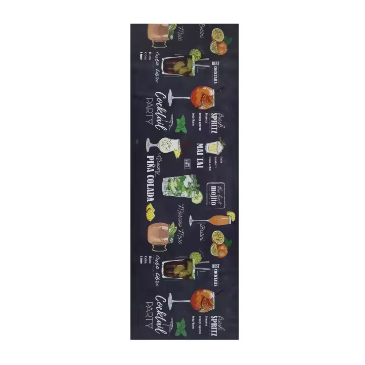 Alfombra vinílica de cocina diseño cócteles en negro - RICCI PUB | 52x100, 52x200 cm - 1