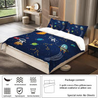 Juego De Cama 3 Piezas Estilo Espacial Con Patrón De Astronauta Y Cielo Estrellado Funda De Edredón Y 2 Fundas De Almohada Poliéster Cómodo Set De Cama - details 3