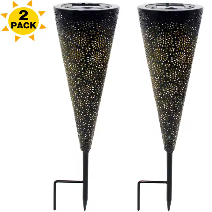 Lámpara solar para césped, Farola, lámpara de Proyección decorative para Patio de metal Hueco de Hierro moldeado-Juego de 2 SSITO - 1