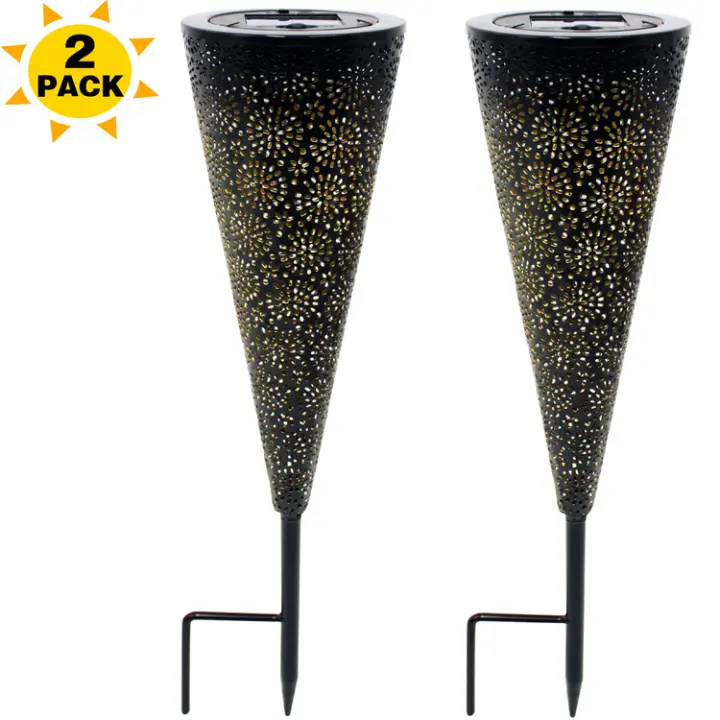 Lámpara solar para césped, Farola, lámpara de Proyección decorative para Patio de metal Hueco de Hierro moldeado-Juego de 2 SSITO - 1