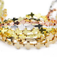 Cuentas De Piedra Natural Rosa Oroso 6/8/10MM Cruz Jesus Hematita Para Hacer Joyas Pulsera Collar DIY Color Oro Rosa - details 3