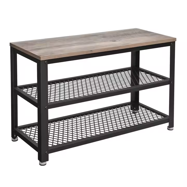 Banco zapatero con asiento y 3 niveles, estantería para zapatos con marco de metal, ideal para entrada, sala de estar y pasillo, 73x30x45 cm - 1