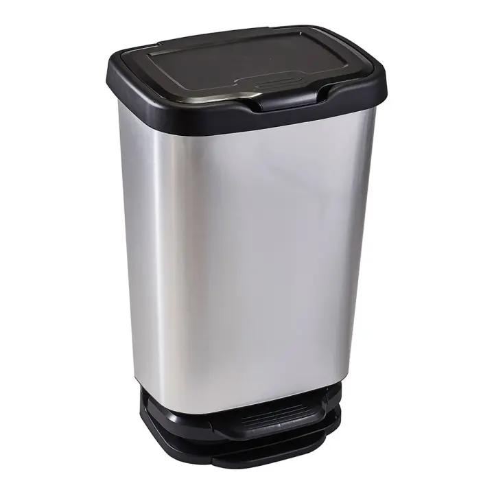 Cubo con pedal con cierre amortiguado plata/negro 39 x 29 x 63,5 cm 40 l - 1