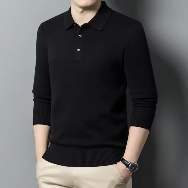 Camisa Polo De Lana Para Hombre Suéter Largo Y Caliente Estilo Casual Multicolor Negocios Otoño E Invierno Nueva Moda - 1