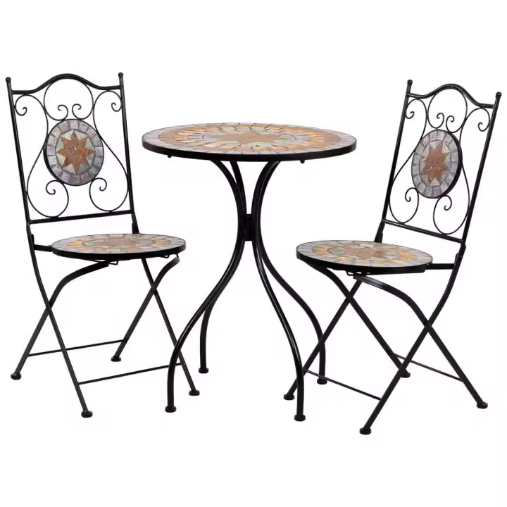 Conjunto mesa y dos sillas de mosaico y forja negro mesa:D60x75h-silla(2):D38x46-90h - 1