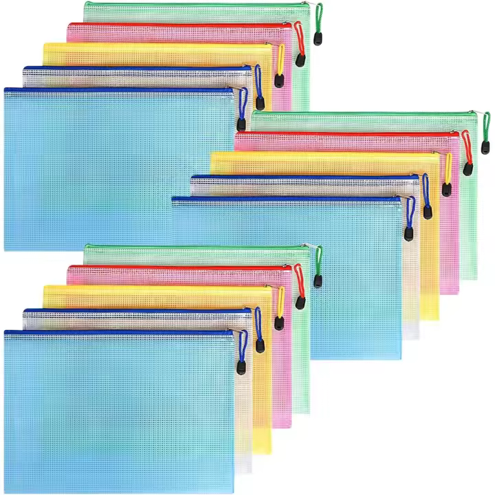Carpeta de plástico con Cremallera A4, 15 unidades, Bolsa de Malla with Cremallera, Carpetas de Archivos A4 with Cremallera, Bolsas con Cierres - 1