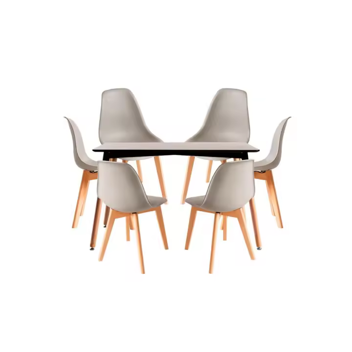 Conjunto Mesa Tower Rectangular 120 x 80 cm Negra y Pack 6 Sillas Kelen - Gris - 1