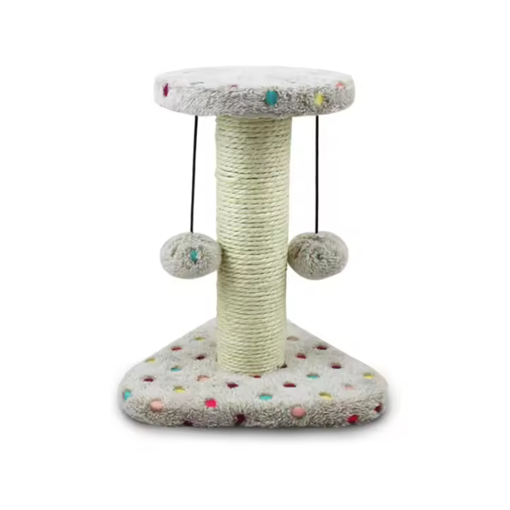 Juguete rascador para Gatos, Tipo Columna con Pelotas. Color marrón, Alto 28cm, Poste rascador para Gatos de sisal - 1