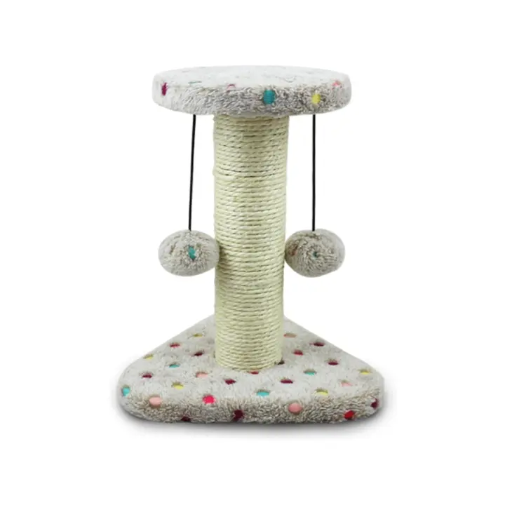 Juguete rascador para Gatos, Tipo Columna con Pelotas. Color marrón, Alto 28cm, Poste rascador para Gatos de sisal - 1