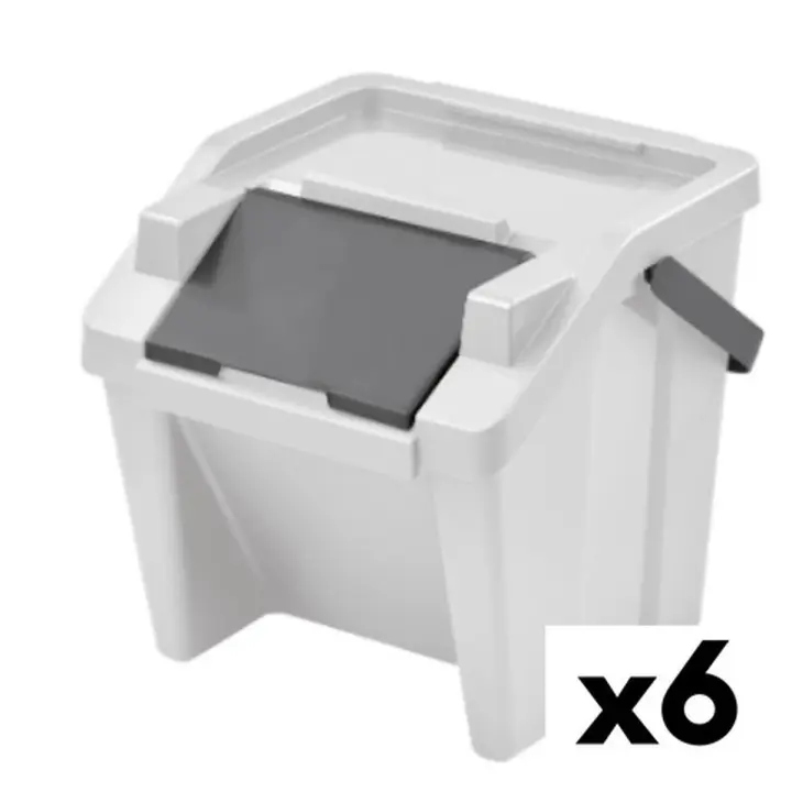 Cubo de Basura para Reciclaje Tontarelli Moda Blanco Apilable 28 L (6 Unidades) - 1