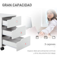 HOMCOM Armario Archivador Móvil para Oficina Cajonera Madera 3 Cajones con Ruedas(2 con Frenos) 40x50x57.5cm MDF - details 3