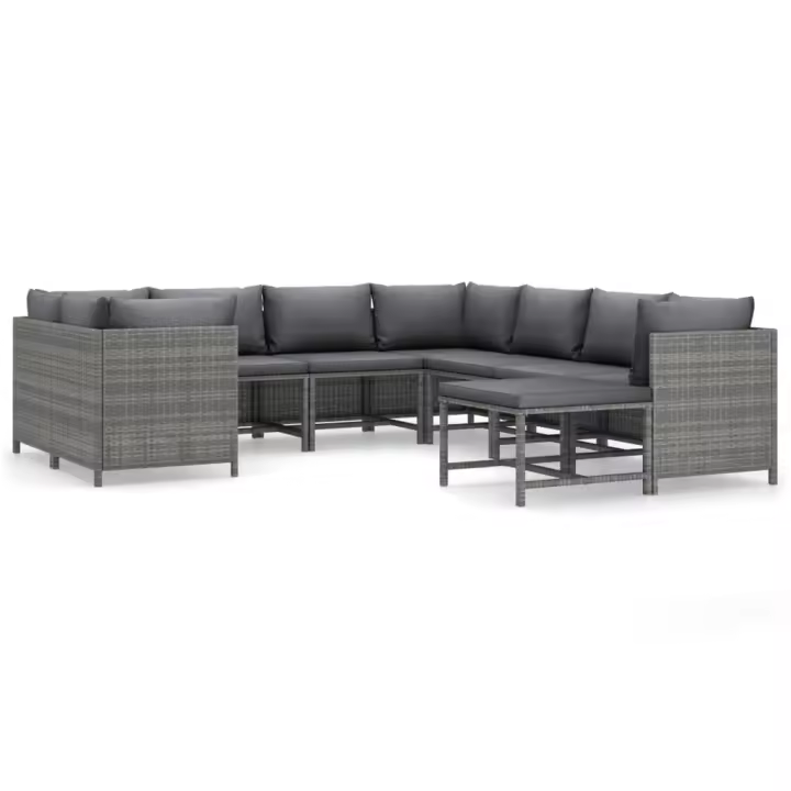 vidaXL Set de muebles de jardín 9 pzas y cojines ratán sintético gris - 1