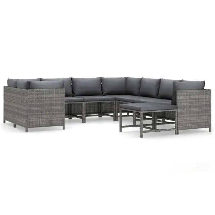 vidaXL Set de muebles de jardín 9 pzas y cojines ratán sintético gris - 1
