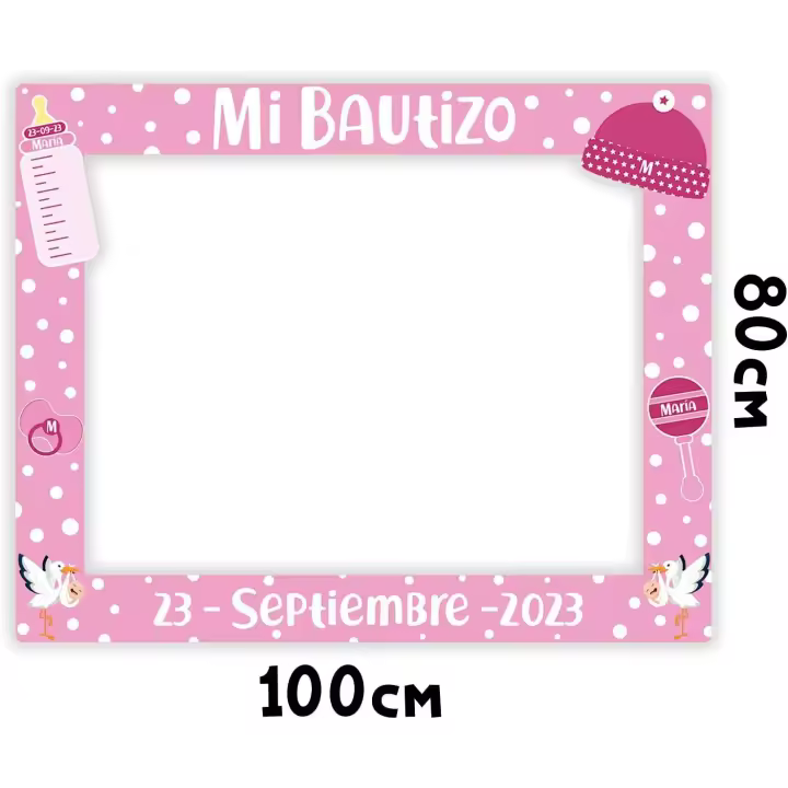 Oedim Photocall Mi Bautizo Rosa + Atrezzos, 100x80cm, Eventos o Celebraciones puntuales, Ventana y Atrezzos Troqueladas, Photocall Divertido - 1