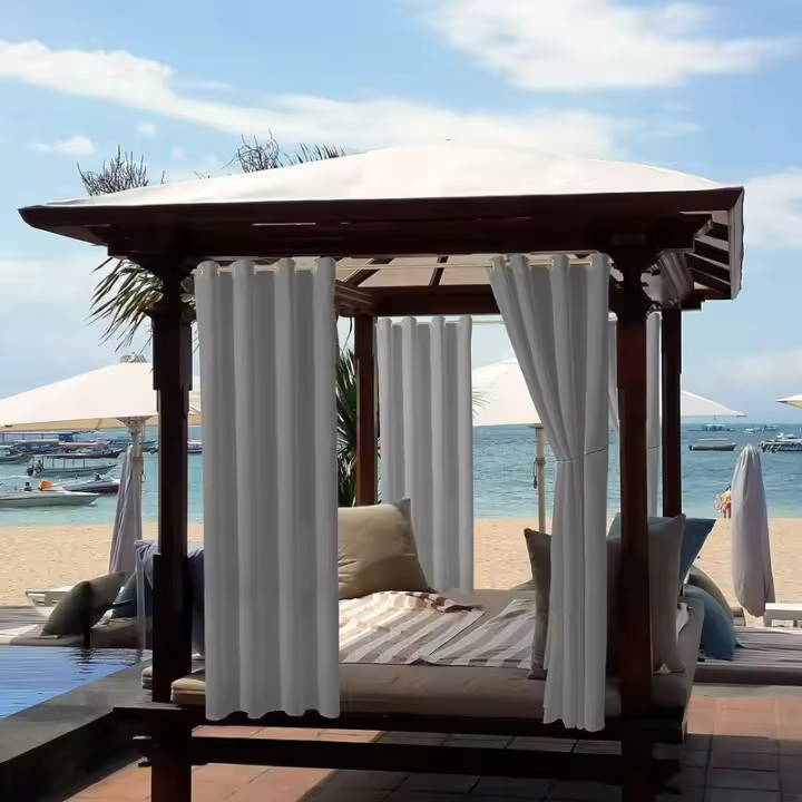 Cortina opaca para exteriores Jardín Patio Gazebo A prueba de viento Protección UV Resistente al moho Cortinas con aislamiento térmico con ojales W132cm x H213cm 2 Paneles Gris claro - 1