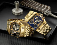 Reloj De Cuarzo Para Hombre Oulm 9315 Plata Oro Azul Zafiro 3 Zonas Horarias Militar Reloj De Pulsera De Acero Completo Marca De Lujo - details 12