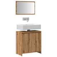 vidaXL Set de muebles baño 2 pzas madera contrachapada en color Marrón roble/Madera antigua/Gris hormigón y más | almacenamiento funcional diseño moderno para baño dormitorio sala - details 3