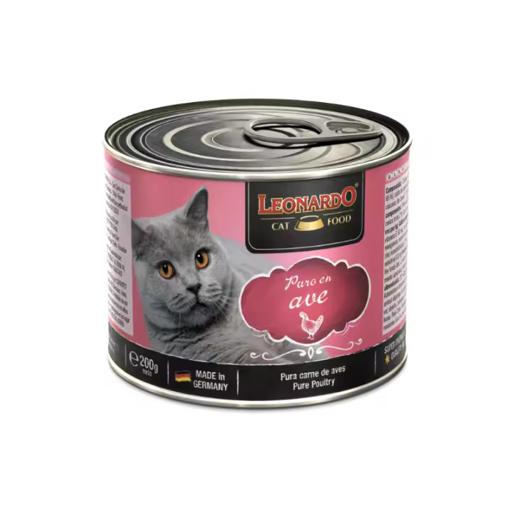 Leonardo Puro en Ave | Latas para Gatos | Comida Húmeda para Gatos - (6 unidades x 200 gr) - 1