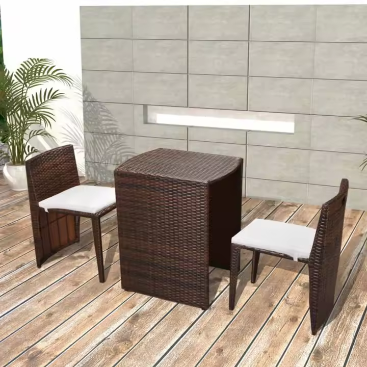 vidaXL Mesa y sillas bistró jardín 3 pzas y cojines poli ratán en color Negro/Marrón | cómodas modernas ergonómicas para comedor cocina salón hogar - 1
