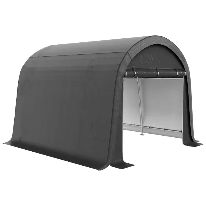 Outsunny Cobertizo de jardín de aluminio Outsun, Cobertizo de jardín de 3 x 3 m con protección UV, Carpa de almacenamiento repelente al agua, Garaje de aluminio con dos puertas enrollables para jardín, balcón, acero, PE, gris - 1