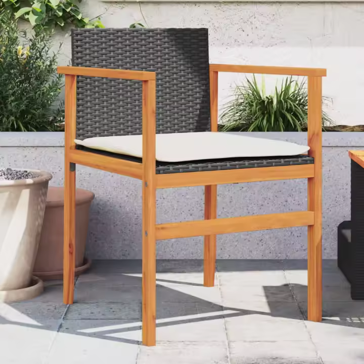 vidaXL Sillas de jardín con cojín 2 uds ratán PE negro y madera acacia - 1