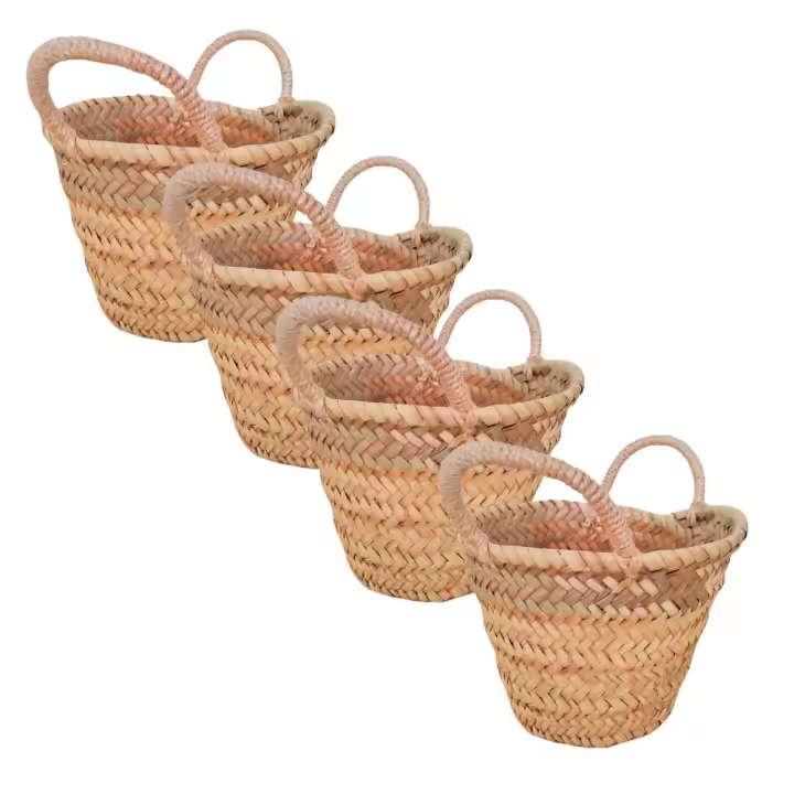 SET 4 Cestas Mini para Eventos Medidas 23 x 20 x 15 cm Palma Natural ,Mini Bolso Niña de Arras - 1