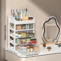 Organizador de maquillaje para tocador, organizador de encimera grande con cajones, almacenamiento de cosméticos para el cuidado de la piel, pinceles, sombras de ojos, lociones, lápiz labial, esmalte de uñas. Ideal para tocador, baño, dormitorio. - details 1