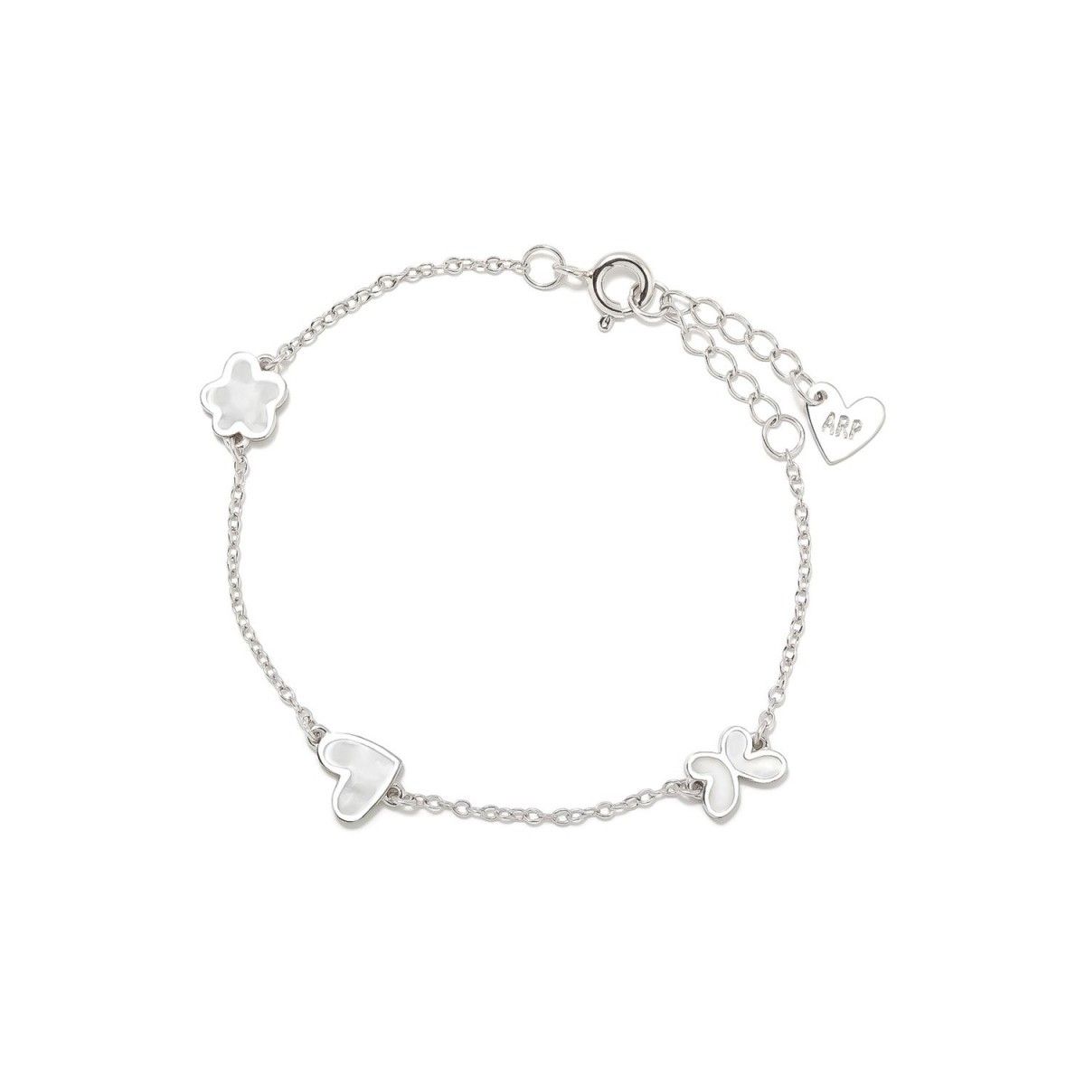 Pulsera Agatha Ruiz de la Prada Plata Ley 925m niña 14 cm. nácar corazón flor mariposa