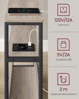 Mesa Auxiliar Estrecha con enchufe integrado, 3 Estantes y Revistero, Ideal para Espacios Pequeños en Salón, Dormitorio, Estudio - details 4
