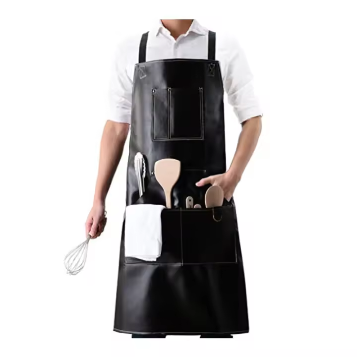 Delantal de carpintero de cuero, 5 bolsillos para herramientas, delantal de trabajo, delantal de soldadura para hombres y mujeres, delantal de taller resistente al calor e ignífugo - 1