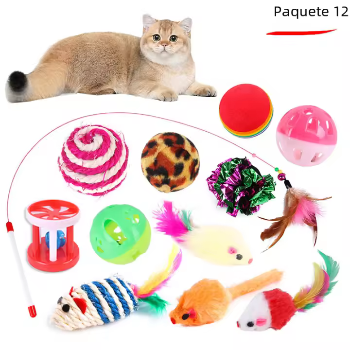 Juego De Juguetes Para Gatos Pack De Variedad Con Ratón De Sisal Bola Con Campana Y Palito Divertido Para Mascotas Suministros Para Gatos - 1