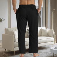 Pantalones De Pijama Para Hombres Color Sólido Con Bolsillos Pantalones De Lounge Homewear Bottoms De Poliéster Y Spandex - details 4