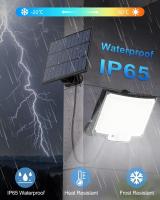 luz solar exterior， Lámpara de pared solar con 346 LED, sensor de movimiento, luz de seguridad exterior/interior solar, 3 modos de iluminación, 3-cabezal de luz de inundación solar, montaje semi empotrado, baja tensión, control de botón - details 7