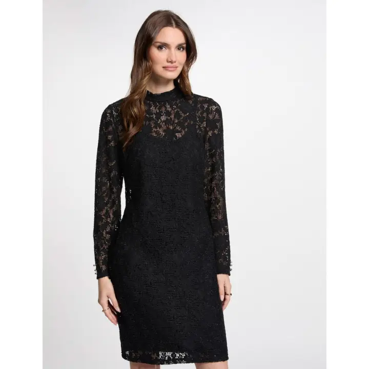 Vestido corto ajustado de encaje negro Morgan para lucir elegante por la noche - 1