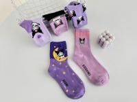 Calcetines Medio Tubo Disney Sanrio Kuromi Para Mujer Color Morado Algodón Peinado Dibujos Animados Lindos Hechicera Calcetines - details 0