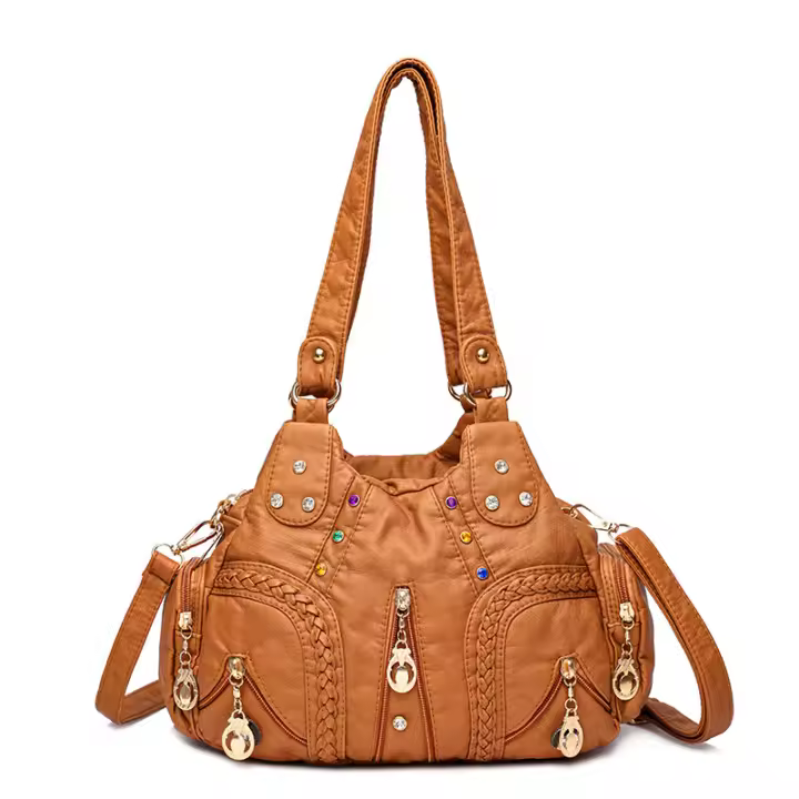Bolso De Hombro Vintage Yogodlns Para Mujer En Cuero PU Suave Gran Capacidad Bolso De Mano Moda Con Manija De Color Stitching - 1