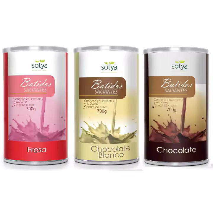 3 X BATIDO SACIANTE  Fresa, Chocolate, Chocolate Blanco 700Gr SOTYA Sustitutivo de una comida Rico en proteínas, excelente como sustituto alimenticio, controla el peso y ayuda a quemar grasa, con café verde sin cafeína, adelgazante - 1