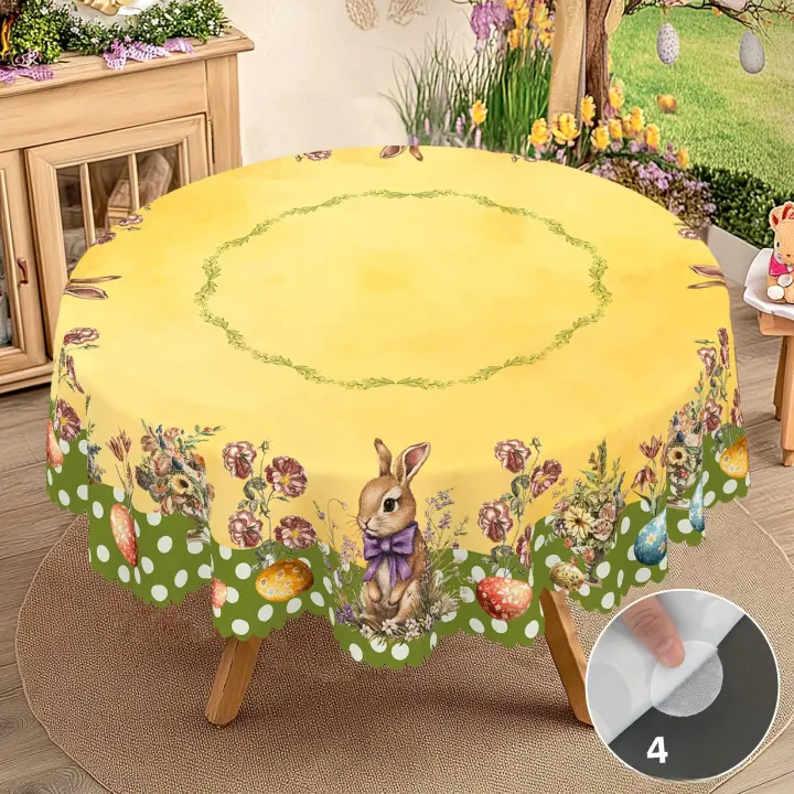 Mantel Redondo De Pascua 1 Polka Dot Con Pintura De Huevo Cuadrado De Tamaño Variado Con Proceso De Enrase En Borde Decoración De Jardín De Primavera Para Uso Diario En Cocina Terraza Decoración De Pascua - 1