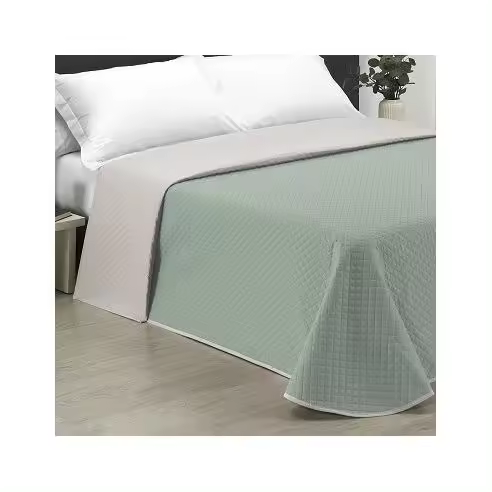 Colcha Bouti Reversible de Verano con Cojines Rombitos Menta/Beige Sibiles 00167 - 1