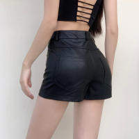 Shorts De Cuero PU Para Mujer Cintura Alta Moda Verano Pantalones Cortos De Encaje Con Bolsillos Comodidad A-Line Longitud De Rodilla - details 9