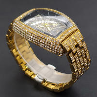 Reloj De Lujo Para Hombre Con Cristales Iced-Out Tonneau Dorado Reloj De Cuarzo Con Pulsera De Acero Inoxidable Moda Diamante Analog Clock - details 20
