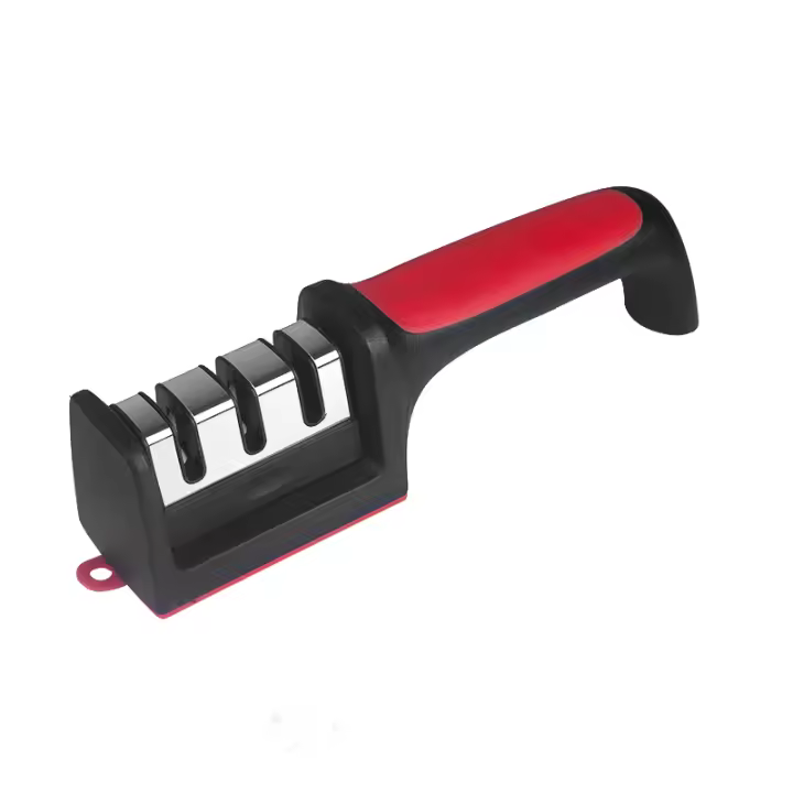 Afilador De Cuchillos Rápido 3/4 Sección Multifuncional Para El Hogar Herramienta De Cocina Con Piedra De Afilar Negra Tratamiento De Acero Inoxidable - 1